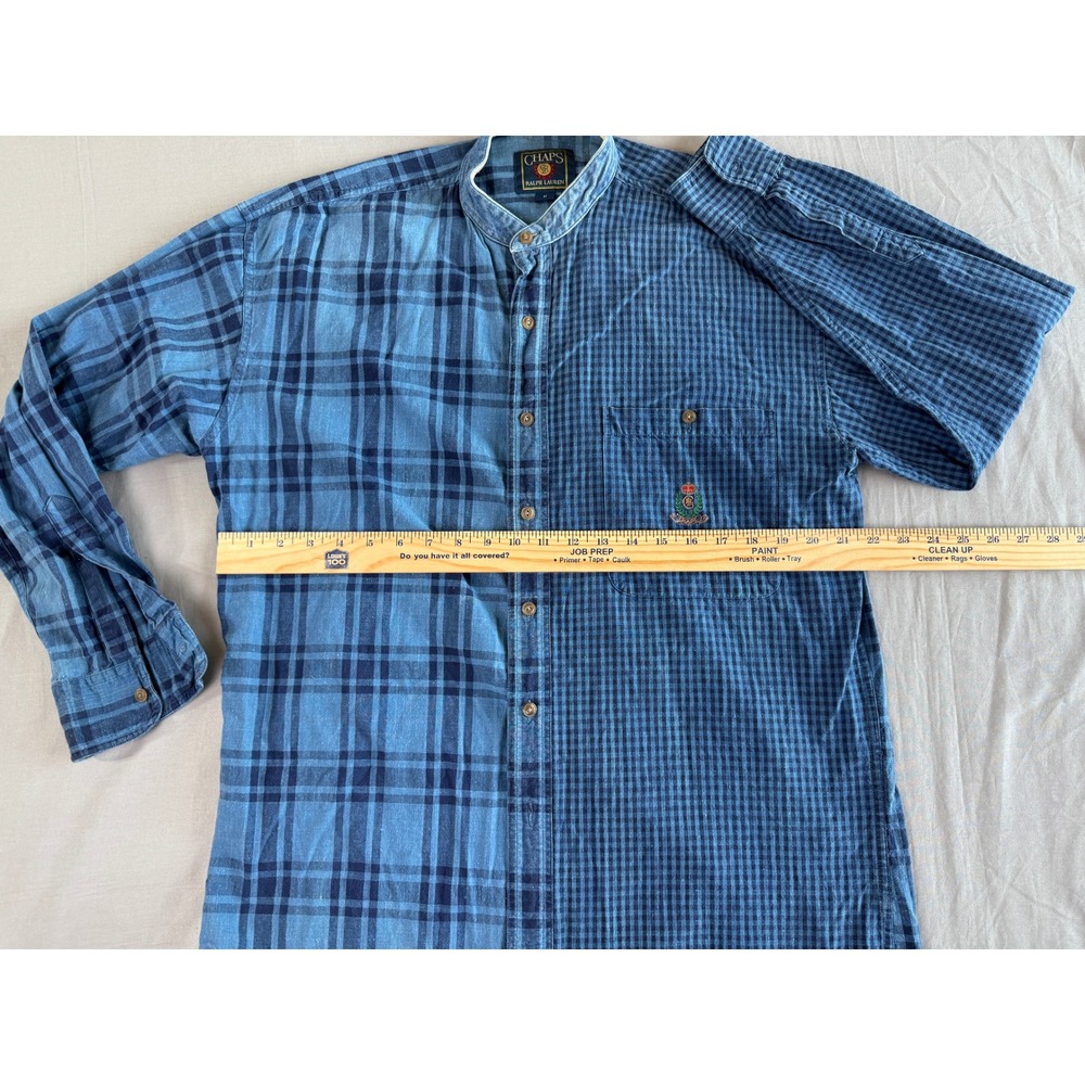 Vintage Chaps Ralph Lauren Shirt Medium Color Pattern Block Blue Long Sleeve - Picture 8 of 10